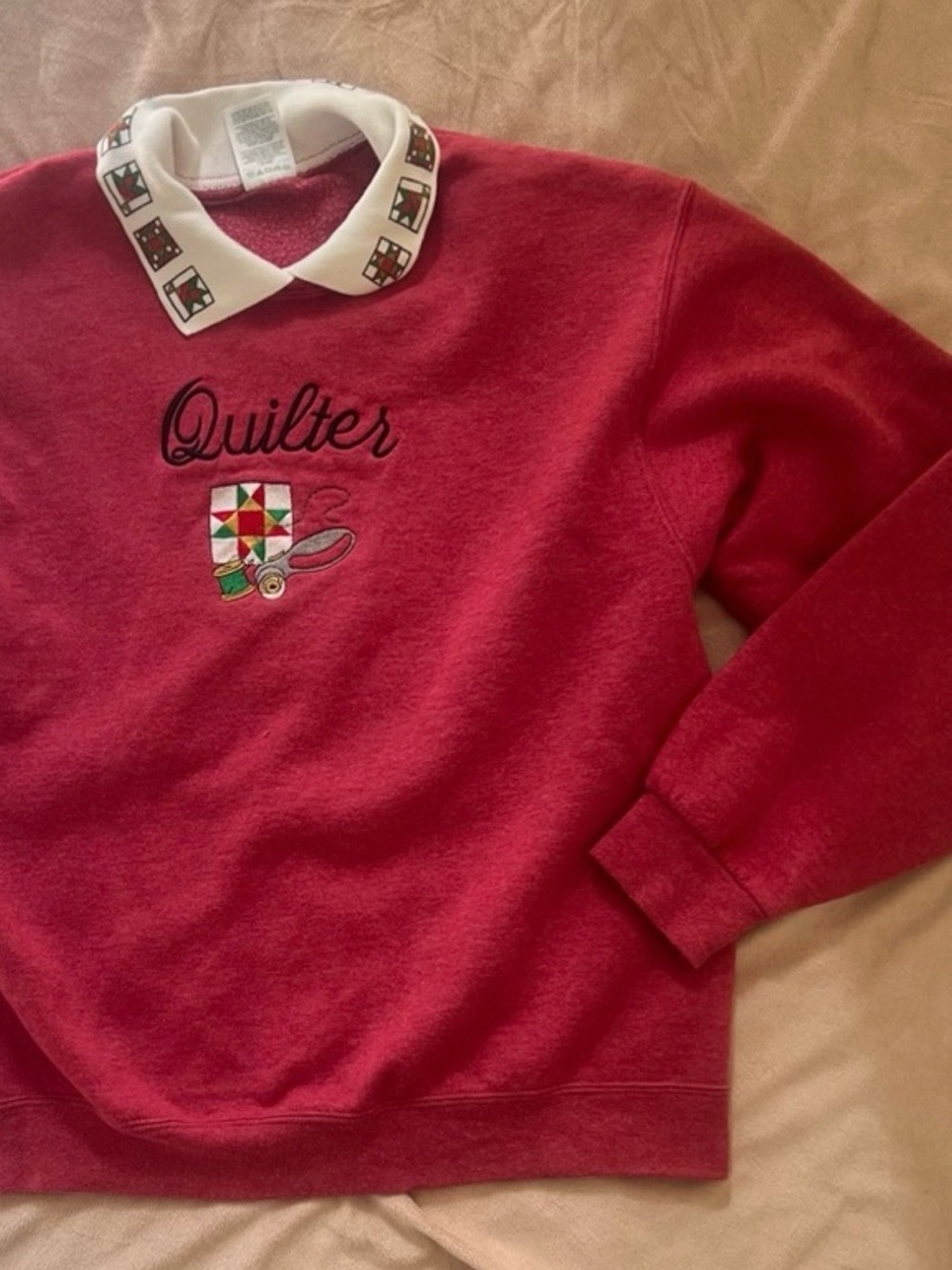 Vintage Geandma Sweater crewneck with Collar Cottagecore Quilter grandmacore